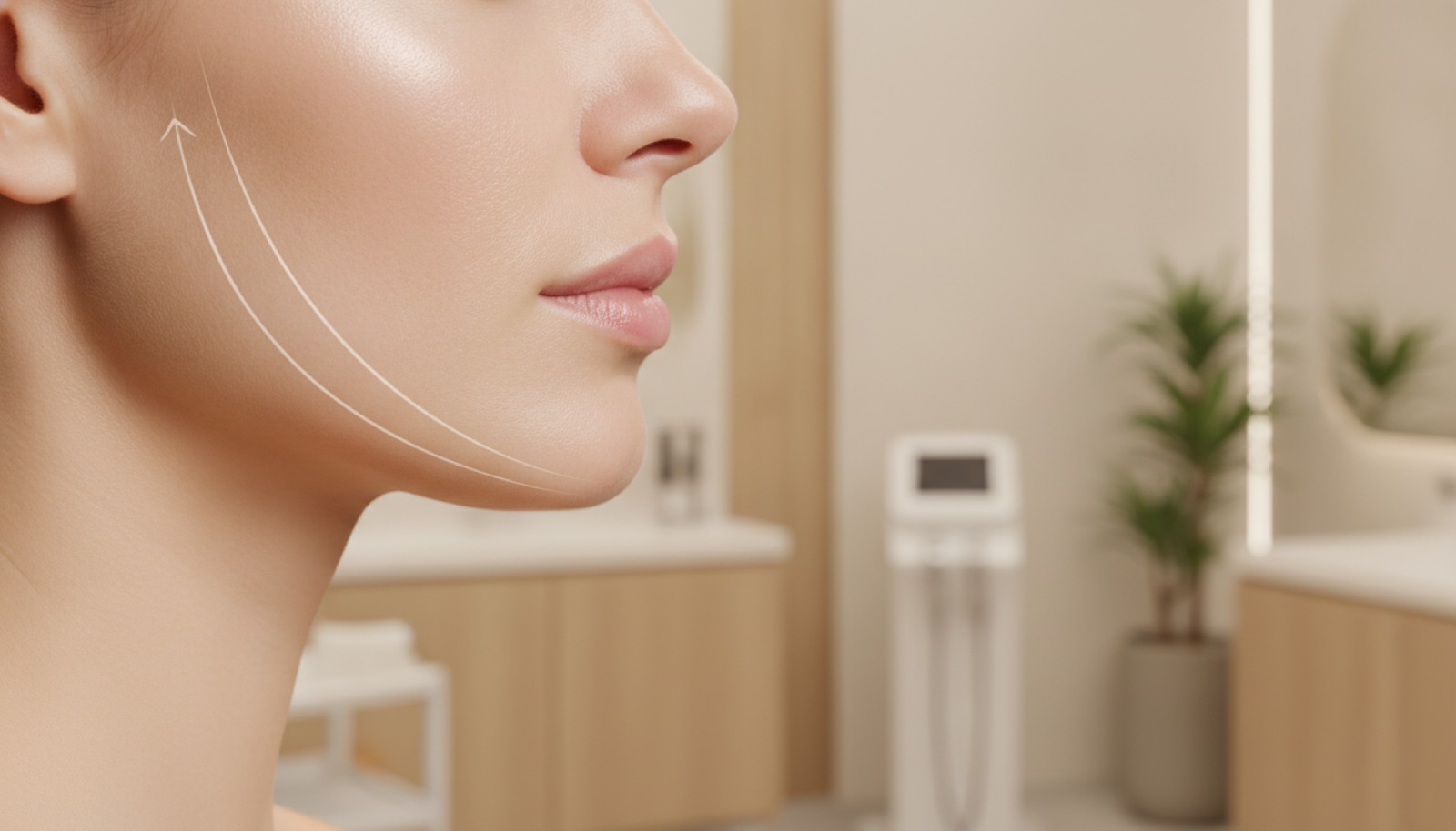 Close-up of a defined jawline illustrating the contouring goal of a non-surgical thread lift
